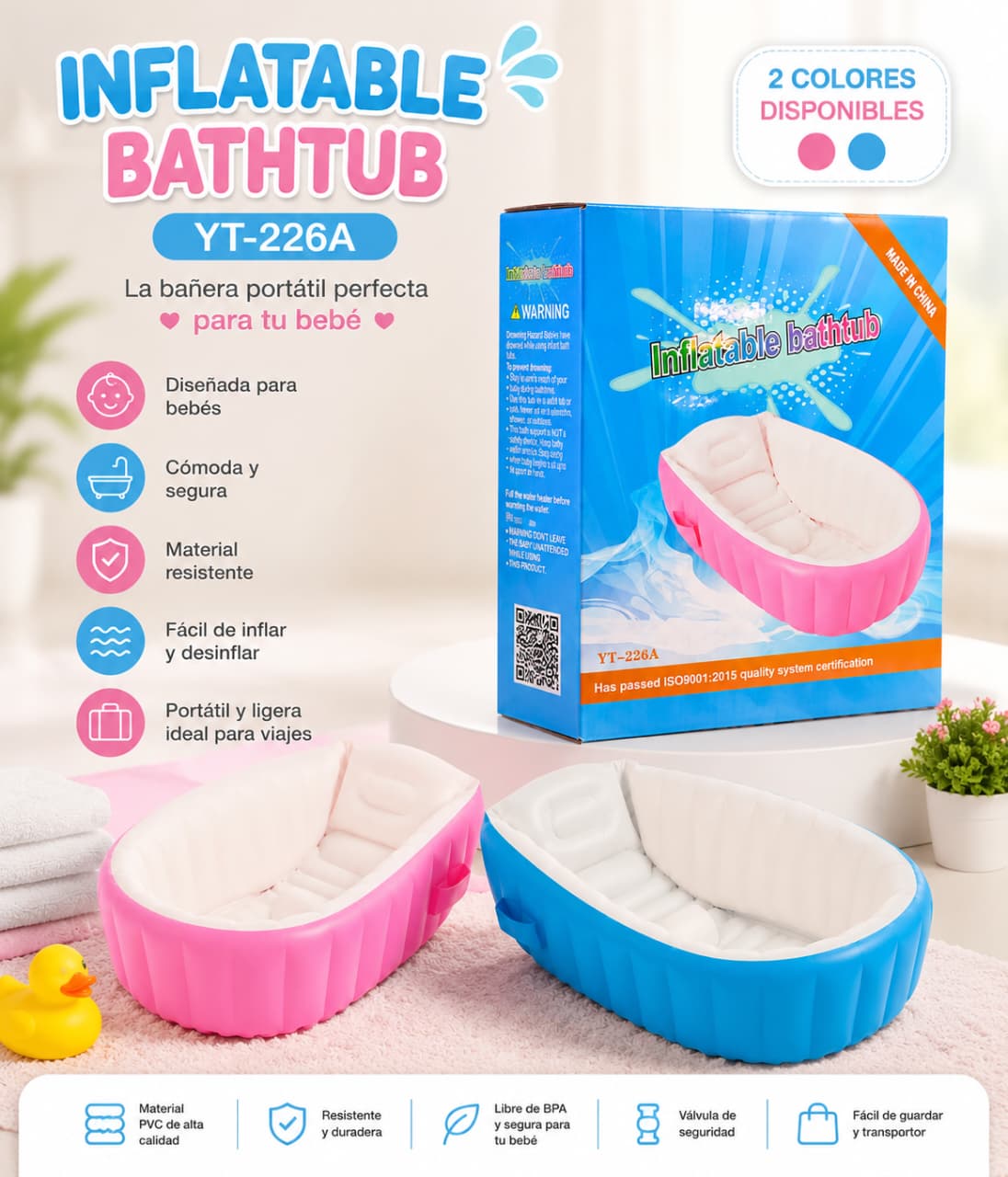 Ba&ntilde;era Inflable Port&aacute;til para bebes